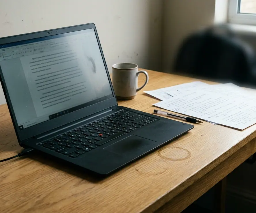 Documentary take on Content creation workspace, clean aesthetic but lived-in